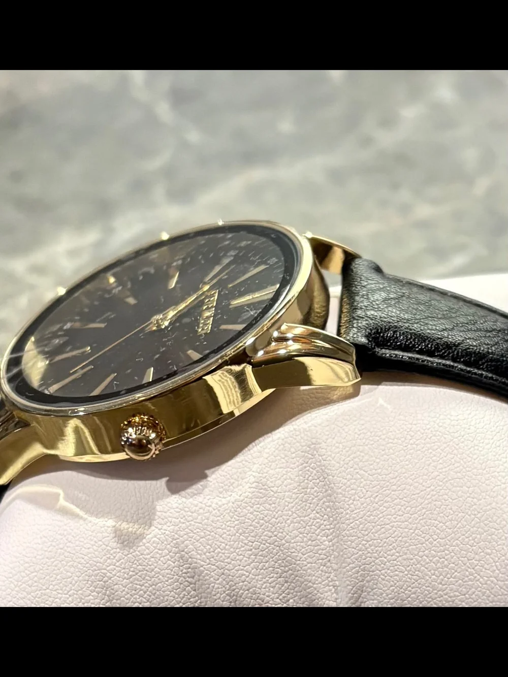 Steve Madden Black and Gold Dress Watch with Leather Strap